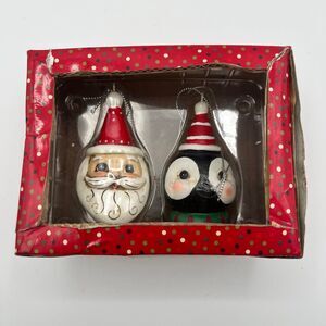 Johanna Parker SANTA & PENGUIN Christmas Ornaments -- NIB
